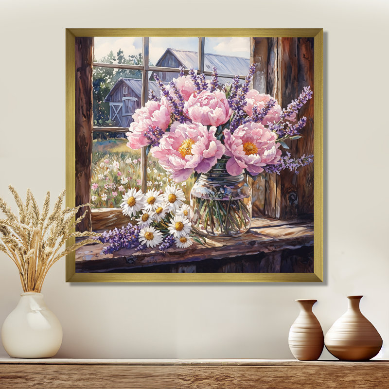 «Blush Peony and Lavender Mix III - Assortiment de bouquets», H 16 po x l 16 po, Doré
