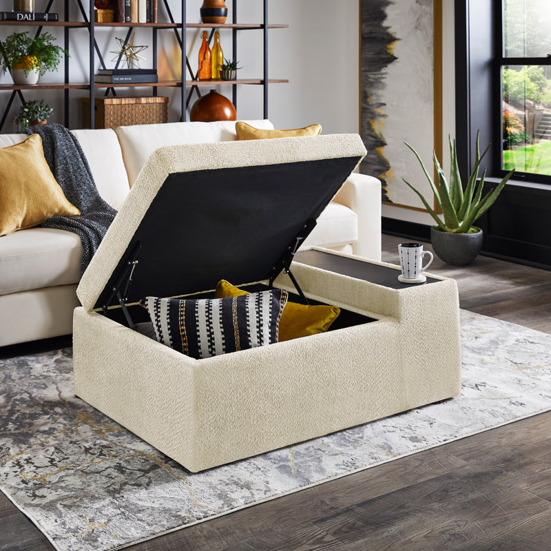 Repose-pieds en tissu avec table et roulettes Betts Boucle, Blanc