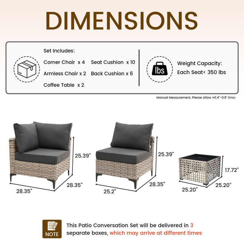 Ensemble de conversation avec coussins pour 6 personnes, Noir, noir, noir, noir