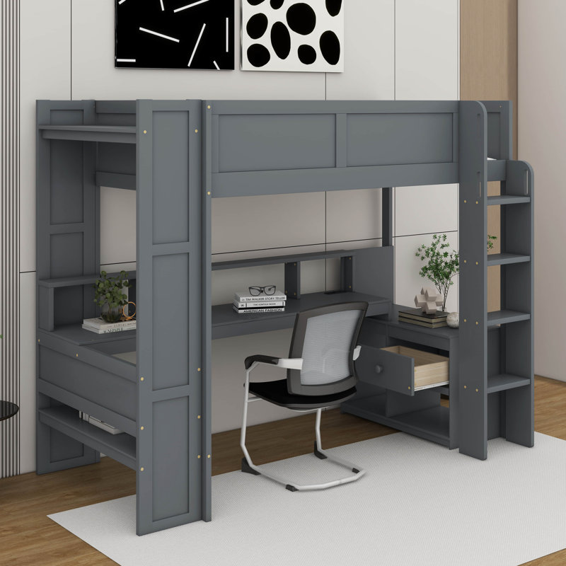 Lit mezzanine avec bureau Gaming, Lit simple