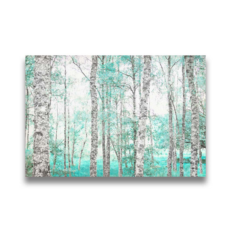 Forêt sarcelle par Hal Halli. Impression sur papier - Montée et encadrée avec de l'acrylique transparent, H 34 po x l 49 po