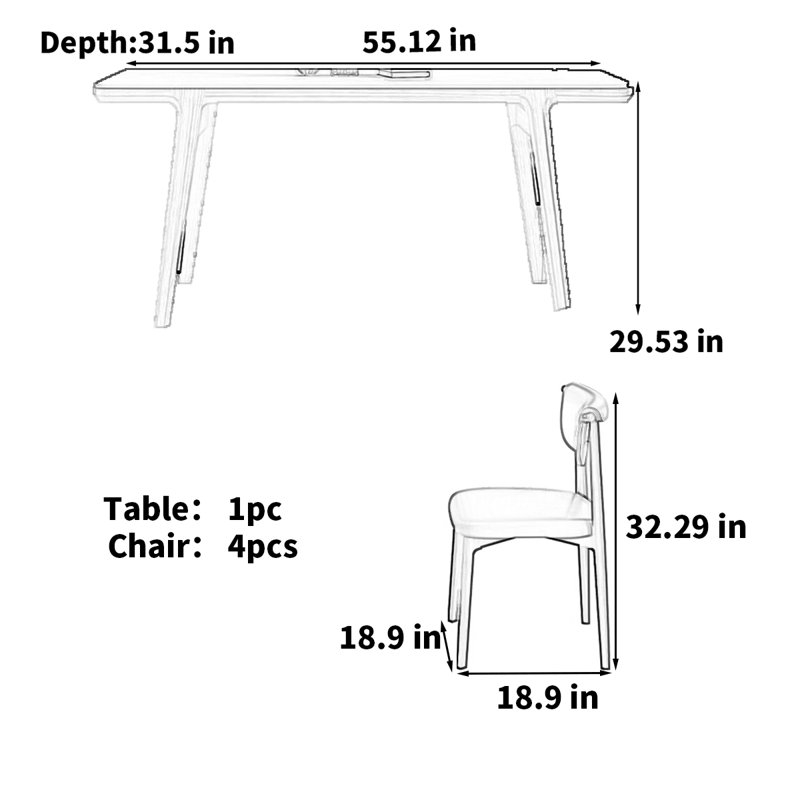 Table moderne moderne simple rectangulaire blanc mat, H 29,53 po x L 55,12 po x l 31,5 po
