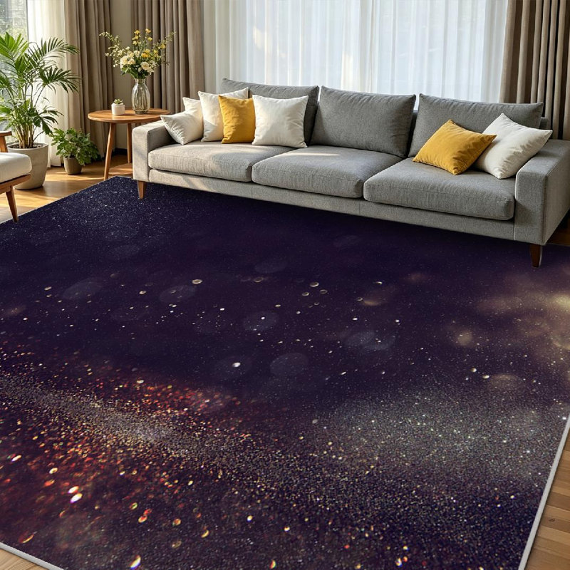 Tapis d'intérieur lavable à la machine, doré, à paillettes et noir, style rétro, Rectangle 79" x 118"
