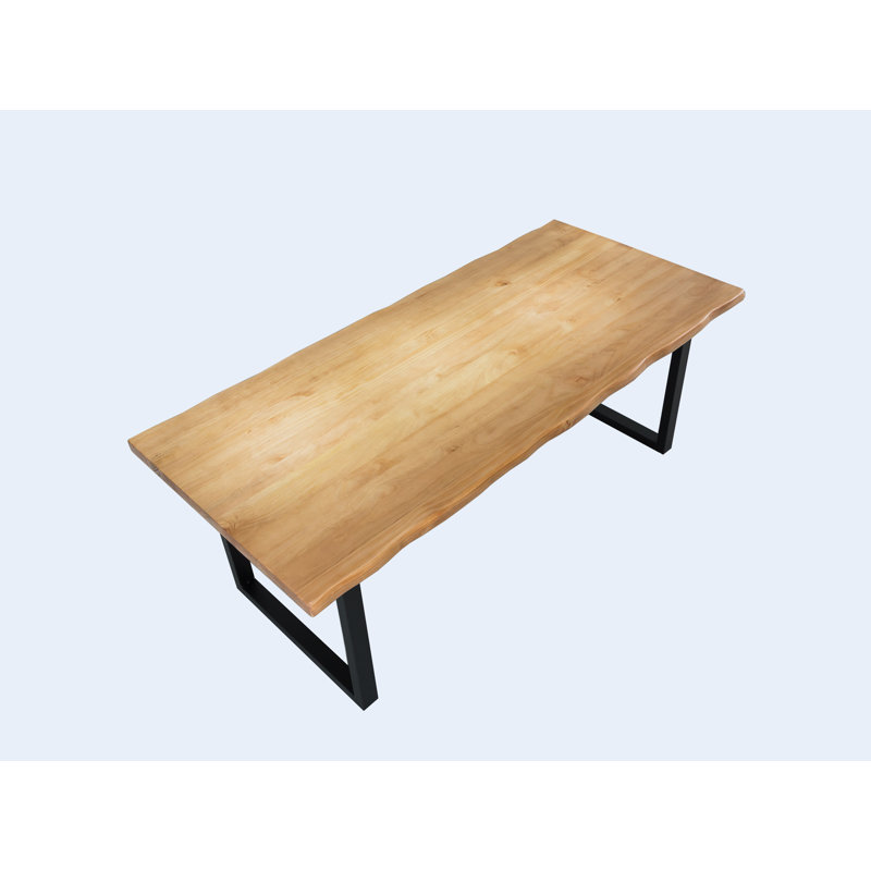 Ollie Pine Solid Wood Top Metal Base Dining Table, 75 x 200 x 90 cm, White Ash