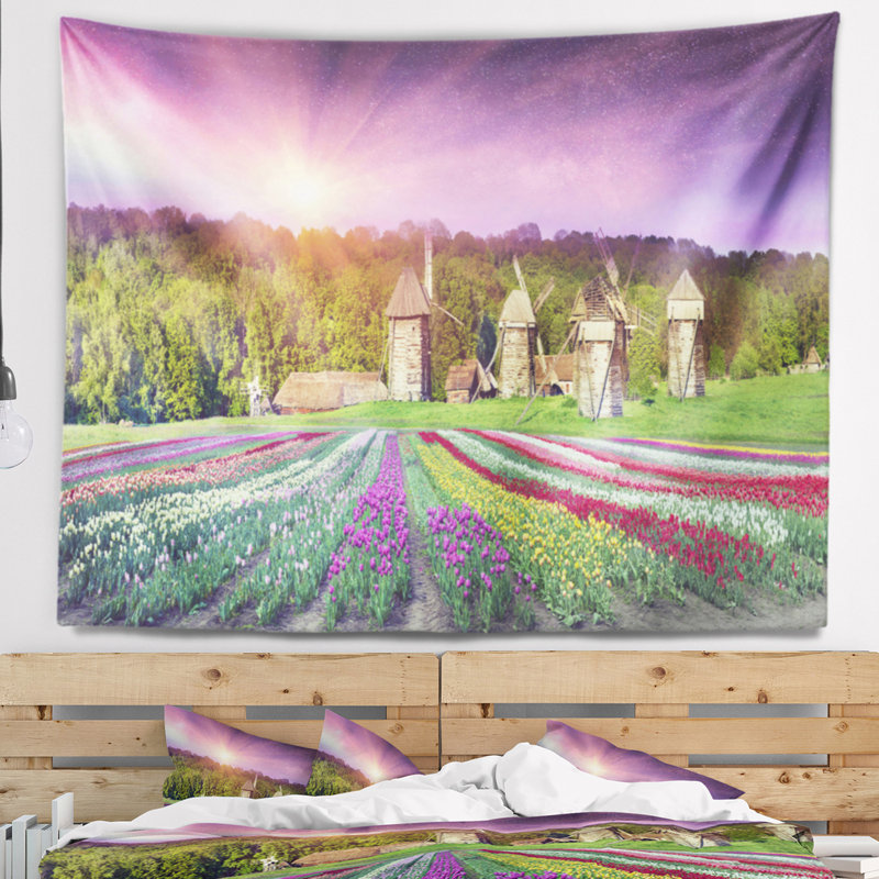 Tapisserie tulipes à ressorts à fleurs Landscape, H 68 po x l 80 po