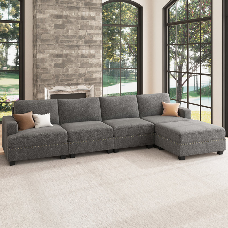 Canapé modulaire en L Anureet, Polyester gris clair