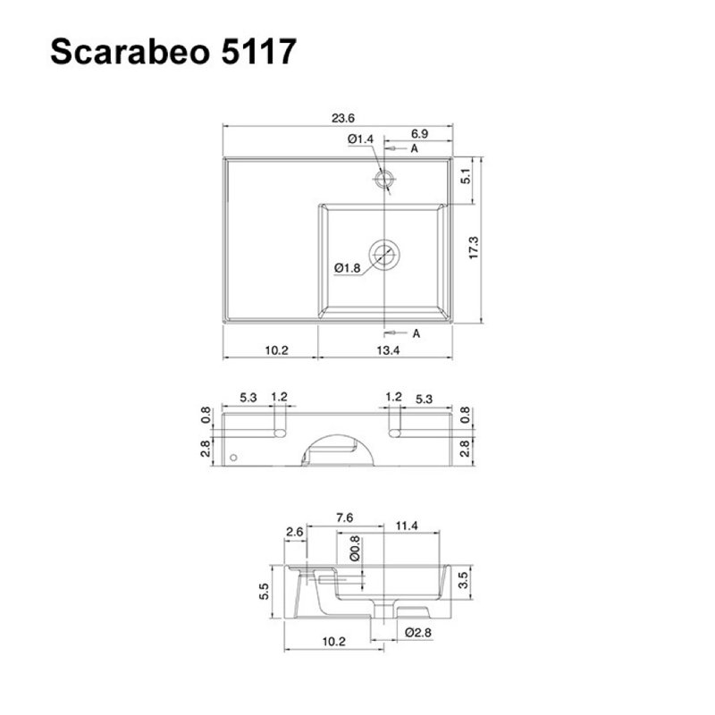 Scarabeo 17.3'' White Ceramic Rectangular Wall-Mount Bathroom Sink