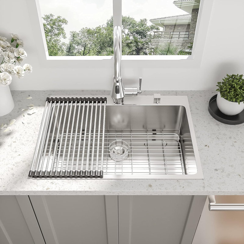 28" L x 22" W Drop-In Stainless Steel Kitchen Sink Single Bowl, 28" L x 22" W