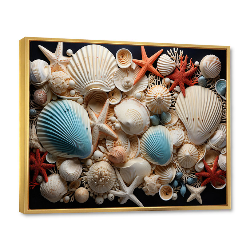 " Seashell Collage ", Gold Floater Framed, 30" H x 40" W x 1.5" D