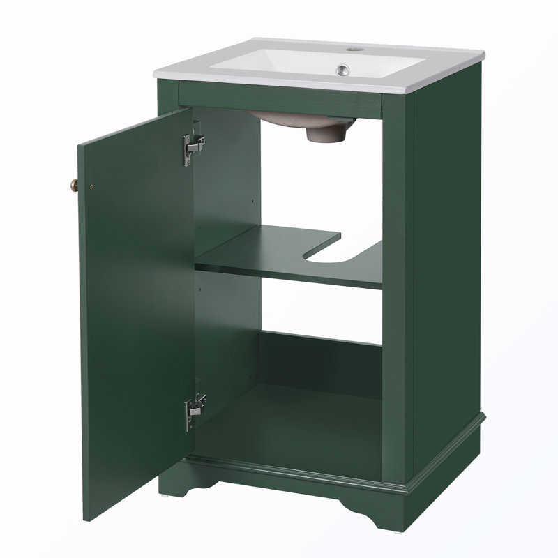 Meuble-lavabo avec lavabo et tablette réglable, Vert