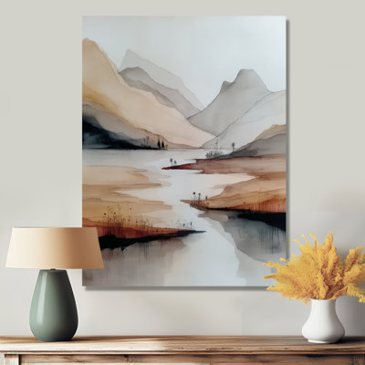 Watercolor River Drift Mountains - River Framed Wall Art, Orange Landscape Canvas Print
