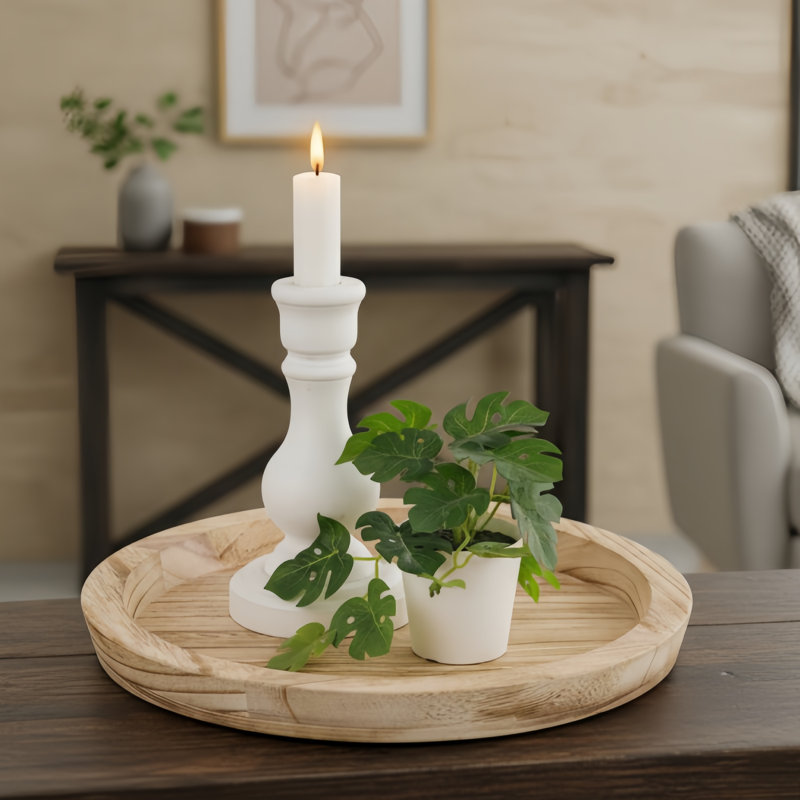 Wooden Coffee Table Accent Tray, Farmhouse-Style Decorative Tray, Rustic Candle Holder Tray, Brown Wood
