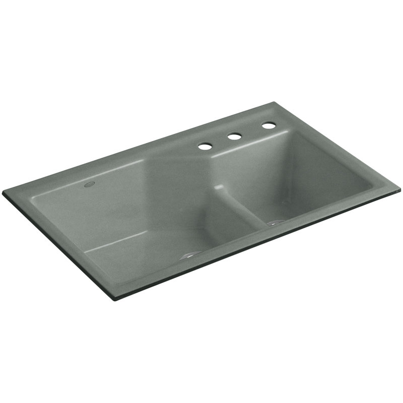 Évier de cuisine à double cuve avec accessoires Indio® L 33 po x l 21,125 po, 3 trous, Basalte