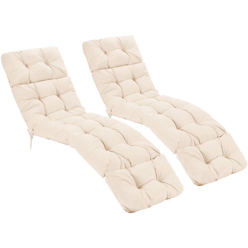 2 Pcs 73" Lounge Chaise Cushion Padded Recliner Cushion Indoor Outdoor, Beige, Solid Color