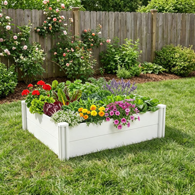 Lit de jardin surélevé rectangulaire blanc en PVC blanc