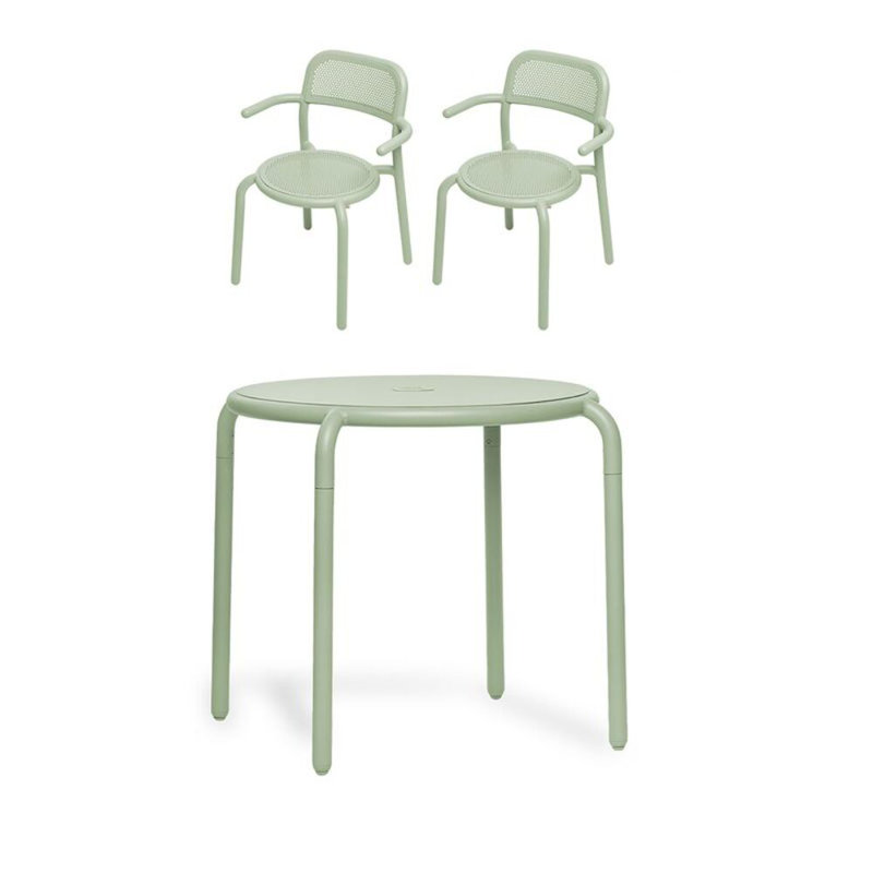 Toni Bistreau Outdoor Bistro Table Set With Armchairs, Mist Green
