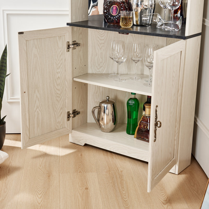 Armoire de rangement de 70,86 po de hauteur avec portes en verre trempé, dossier en miroir, tablettes réglables et vitrine à 5 niveaux pour le salon et la cuisine