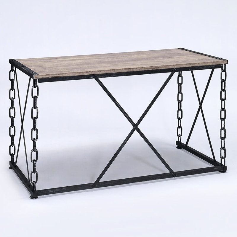 Console rectangulaire avec placage de chêne rustique et base en métal noir chic antique