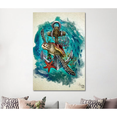 Turtle And The Sea by Marine Loup - Wrapped Canvas Gallery-Wrapped Canvas Giclée