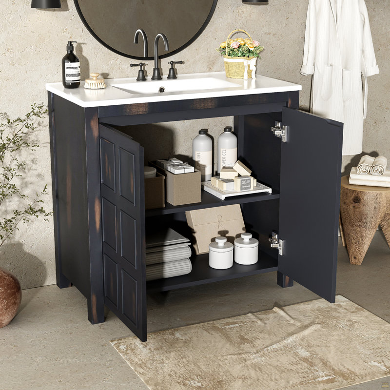 Organisateur de meuble-lavabo 36 po avec lavabo en céramique, ensemble de rangement pour salle de bain