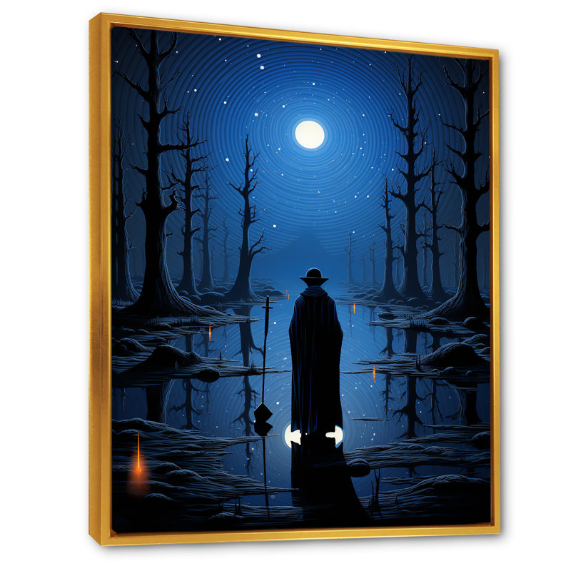 Mélodie touareg bleue au clair de lune, Cadre flottant doré, H 40 po x l 30 po x P 1,5 po