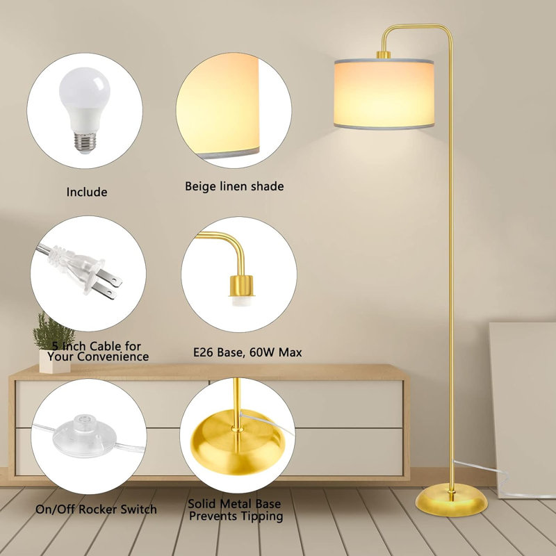Wisner 64.1'' Arched Floor Lamp, Gold