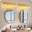 Luminaire de meuble-lavabo 4 lumières, lampes murales noires modernes avec abat-jour en cristal à rayures, base E26, fixation vers le haut ou vers le bas-579871156