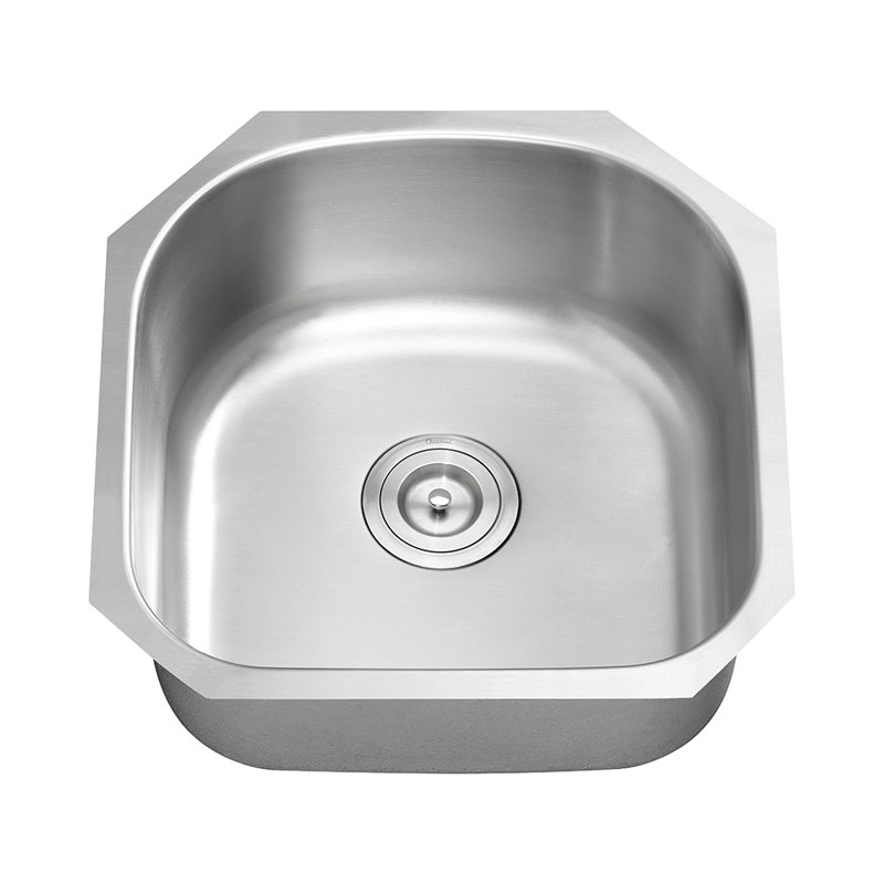 D Shape Undermount Stainless Steel Single Bowl Kitchen Sink, 9" H x 20" W x 21" D