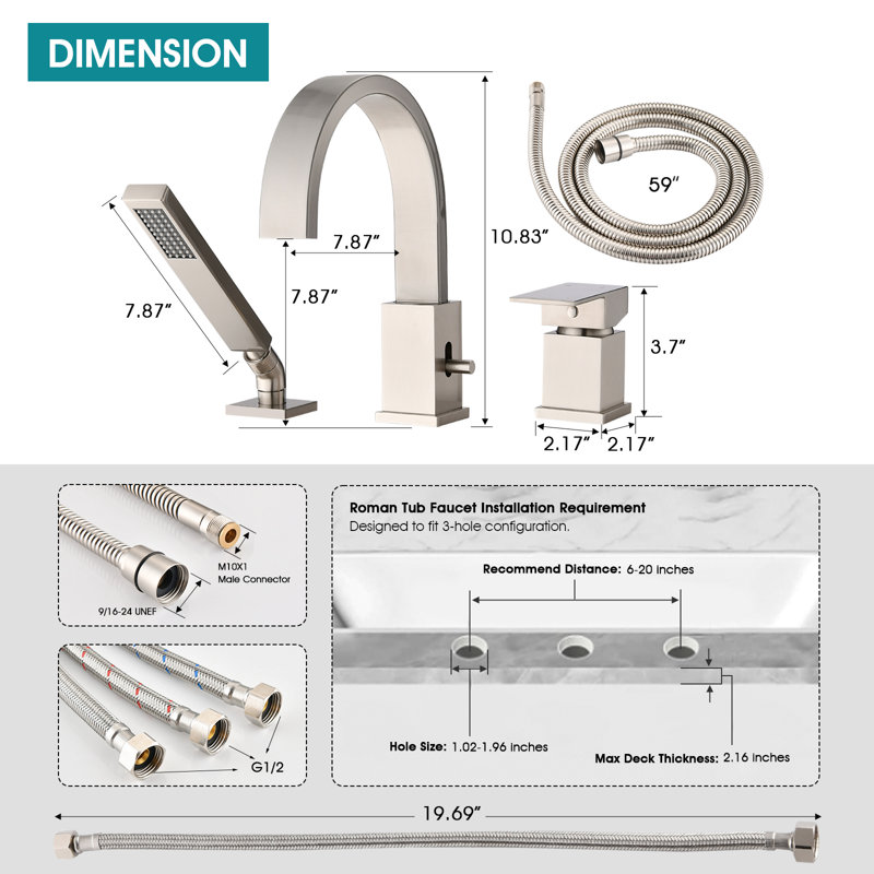 Roman Tub Faucet Set With Rough-in Valve, Brushed Nickel