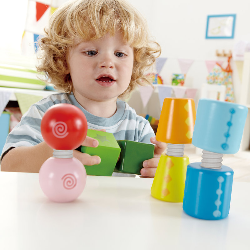 Hape: Twist & Turnables - Colorful Wooden Shapes Blocks, Building Toy, Nuts & Bolts Assembly, Mix & Match Construction Play, Toddler & Kids Ages 2+