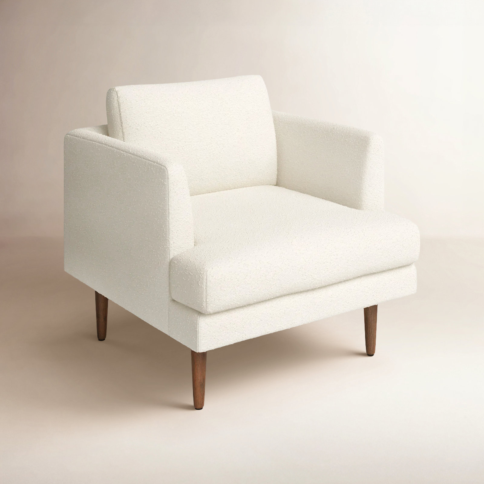 Miller Walnut Armchair, Cream  Boucle