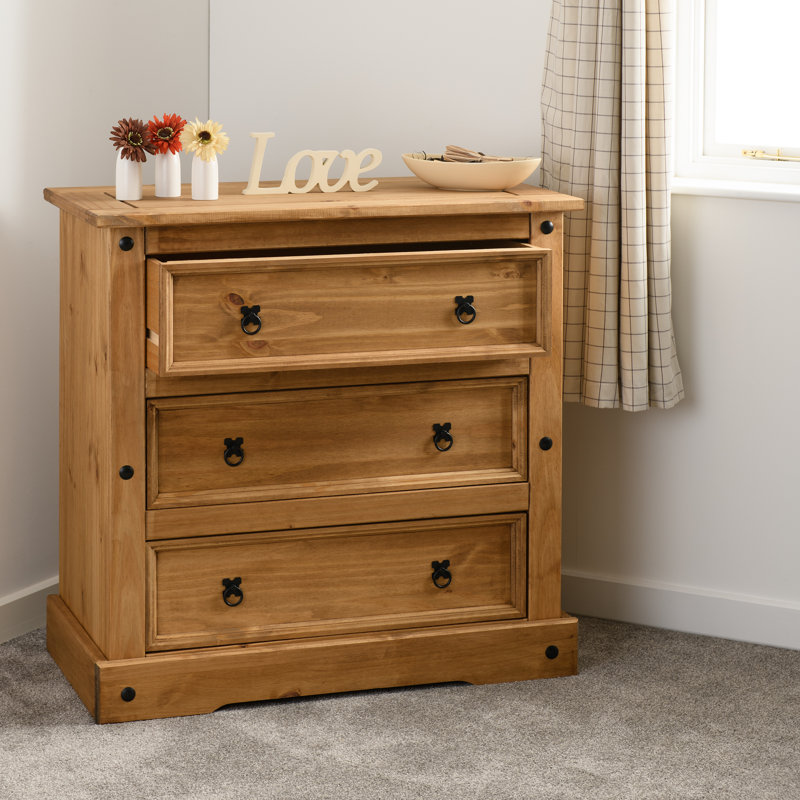 Emerfield 3 Drawer 92Cm W Solid Wood Chest Of Drawers