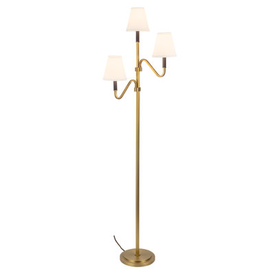 Sloan 68-in Brushed Gold Floor Lamp with White Linen Shades