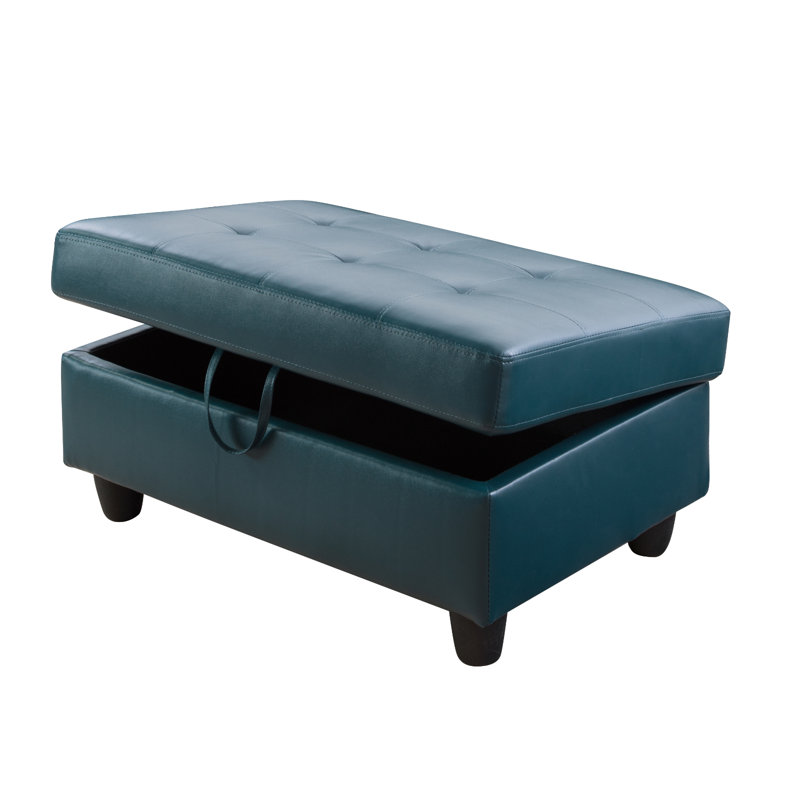 Semi PU Synthetic Leather Storage Ottoman, Navy