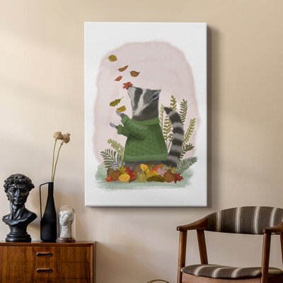 Raccoon Catching Leaves -Custom Wrapped Gallery Cavas