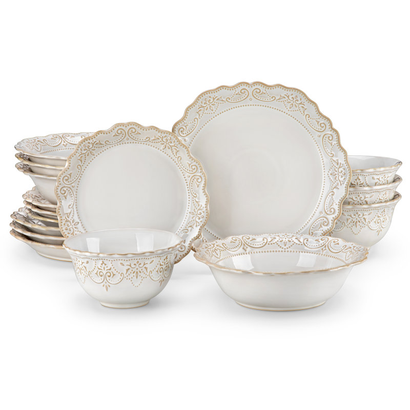 16 Piece Ceramic Dinnerware Sets, Kitchen Dinnerware, Blue Dinnerware With Bas-Relief Around The Edge, Royal Style, For 4 People, Dinner Plate, Dessert Plate, Bowl And Soup Plate
