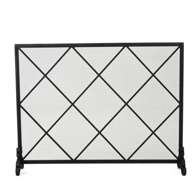 Pare-étincelles en fer, panneau simple avec motif contemporain élégant, 41,5 po x 8,9 po 32,1 po, motif losange noir chic, l 40,92 po x P 8,7 po, H 31,93 po