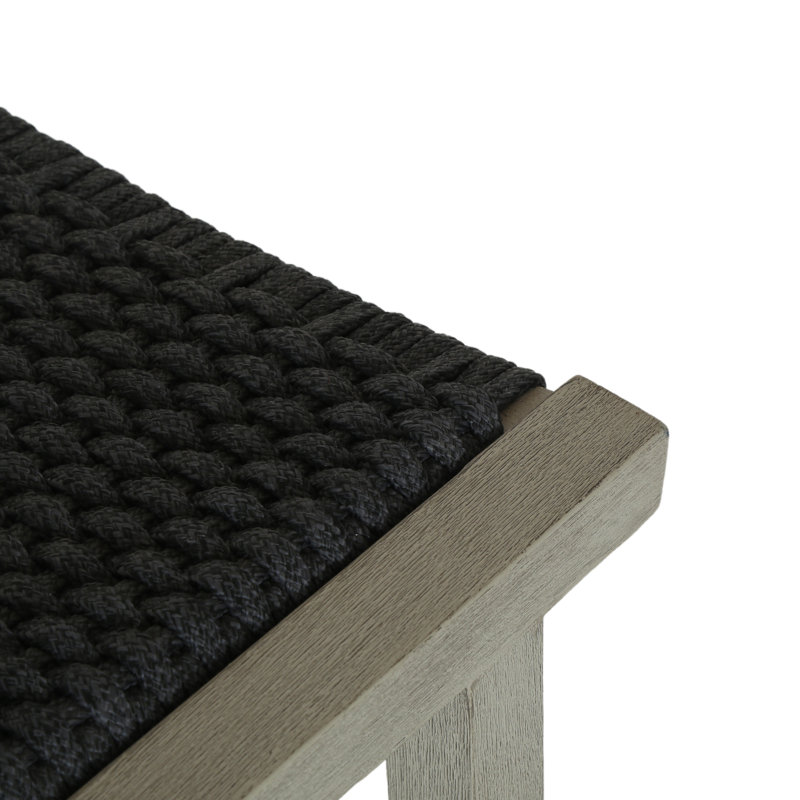 Delano Outdoor Teak Bar Stool, Dark Gray, Counter Stool (26" Seat Height), Dark Gray Rope