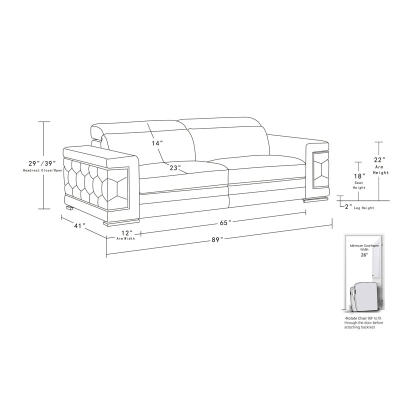 Charliee Genuine Leather Sofa, Beige