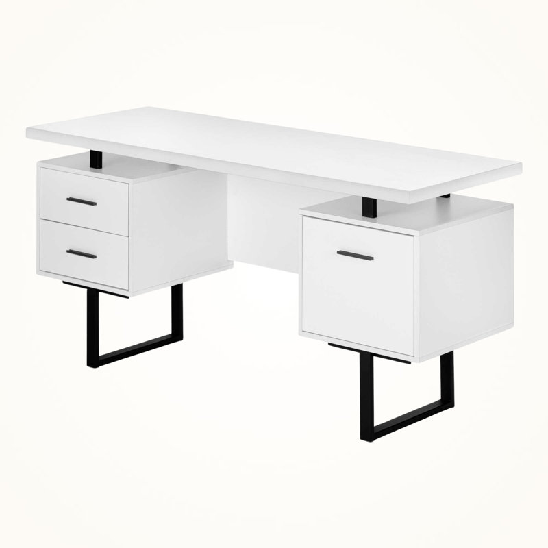 Bureau d'ordinateur à 2 tiroirs avec pieds en métal noir H 29,99 po x l 59,71 po x P 23,6 po Kimberly