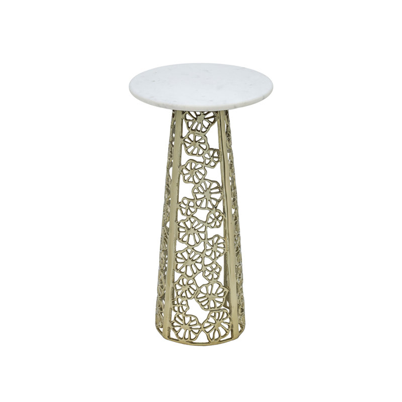 Table d'appoint Elegant Gold avec plateau en marbre blanc - table d'appoint moderne en aluminium 21,25 po