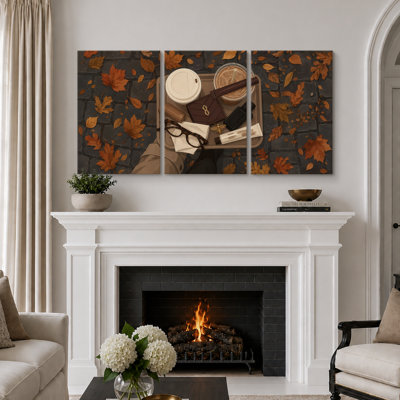 «Cozy Autumn Coffee», œuvre d'art à plat, images de cuisine, impression sur toile encadrée, 3 pièces, 16 po x 24 po x 3 pièces, 24 po x 36 po x 3 pièces
