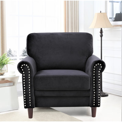 Fauteuil Chesterfield en velours touffeté de 35 po de largeur Lyme