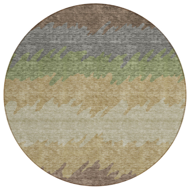 Neysa Washable Striped Indoor Rug, Round 8'