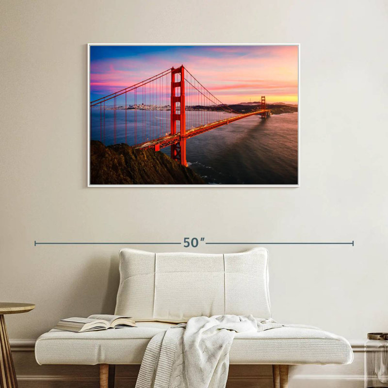 Golden Gate, 40 po x 27 po, Cadre flottant blanc