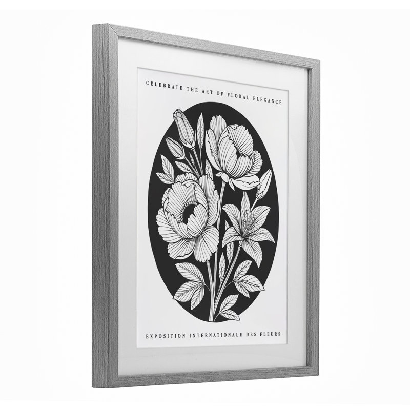 «Gallery Exposit Flowers», reproduction encadrée noire sous verre, design par lettré et doublé, Cadre de ferme gris