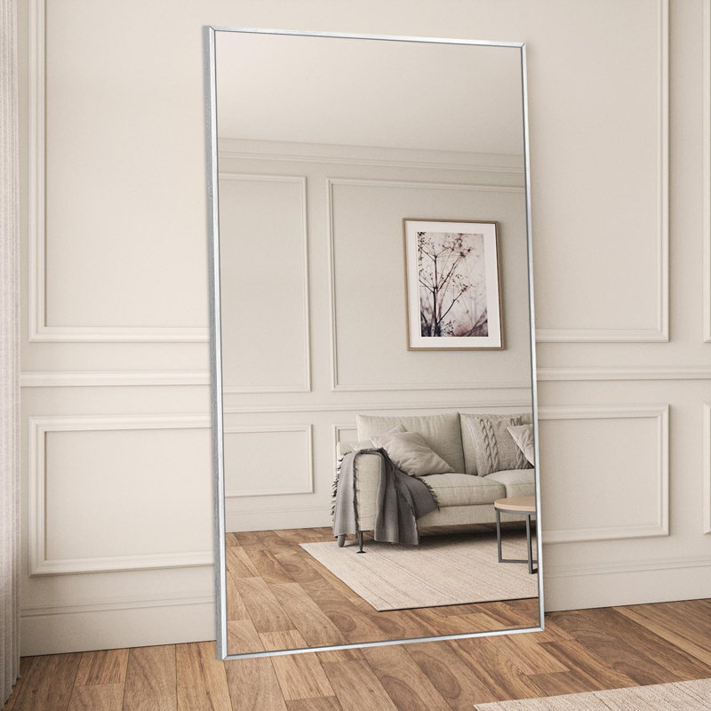 Vertell Oversize Rectangle Full Length Mirror Metal Mirror for GYM/ Bedroom with Stand, Silver, 71" x 32"