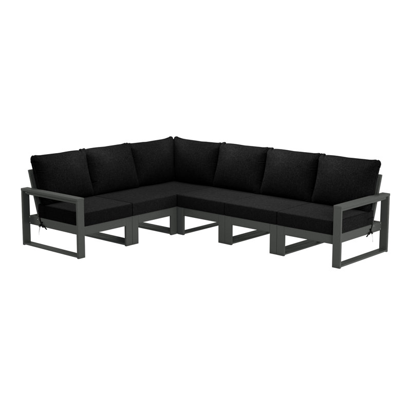 Ensemble de conversation profonde avec cadre 6 pièces pour patio, Noir, noir, noir, noir, Gris