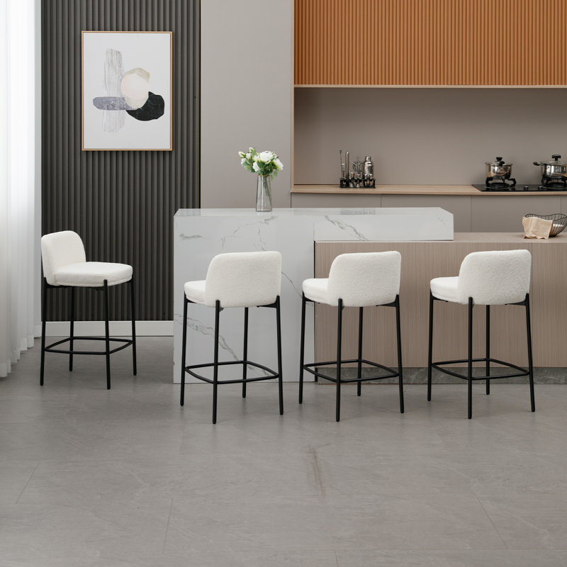 26" Counter Height Bar Stools With Curved Back, Modern Upholstered Armless Bar Stools With Black Metal Frame For Kitchen Dining Room Home Bar Pub