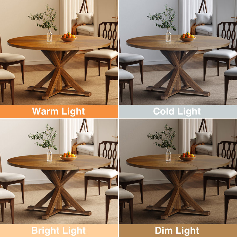 Evonia 59-Inch 8-Seat Round Solid Wood Dining Table, 31.5" H x 59"L x 59"W, Brown